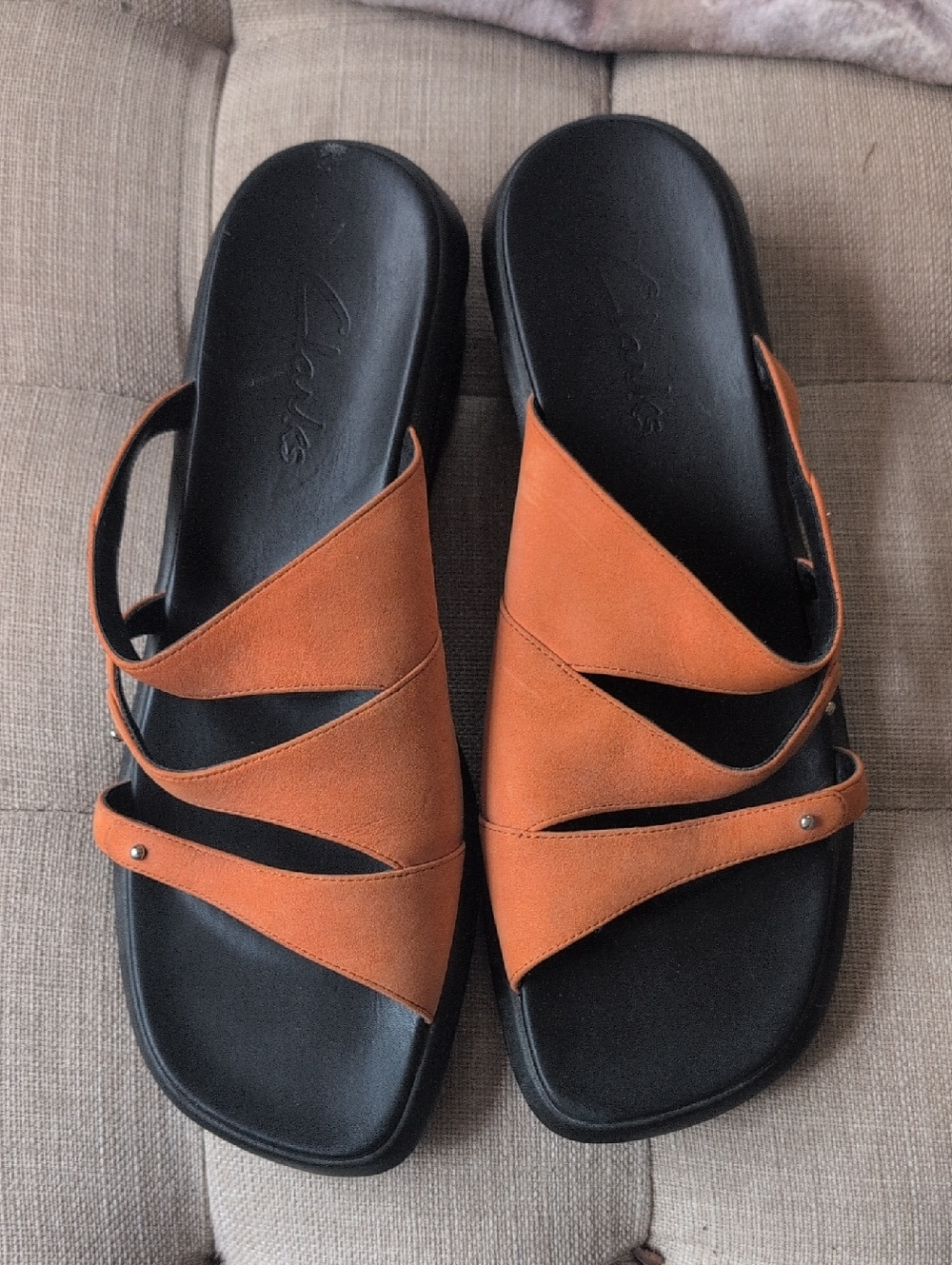 Clarks Women’s Orange Cutout Slide Sandals